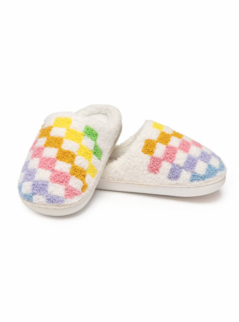 INDOOR / OUTDOOR SLIPPERS || RAINBOW CHECKERED