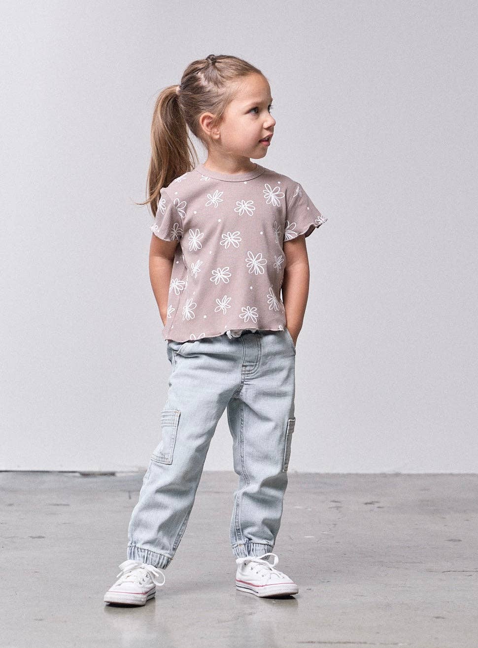 FLORAL RIBBED LETTUCE TRIM TEE