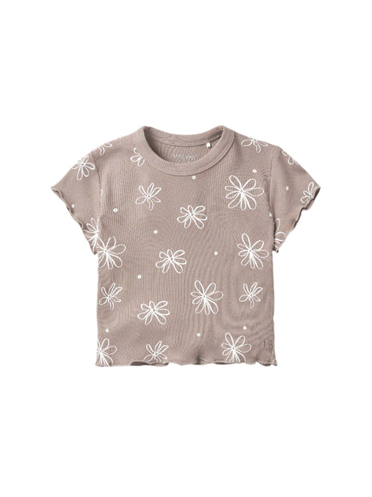 FLORAL RIBBED LETTUCE TRIM TEE