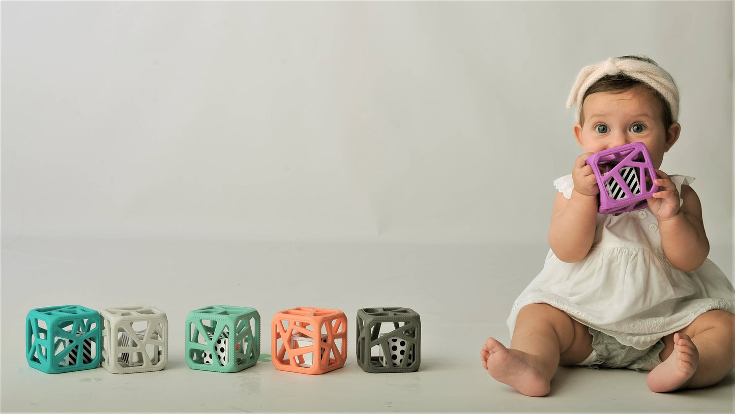 CHEW CUBE || SILICONE TEETHER RATTLE || BLUE