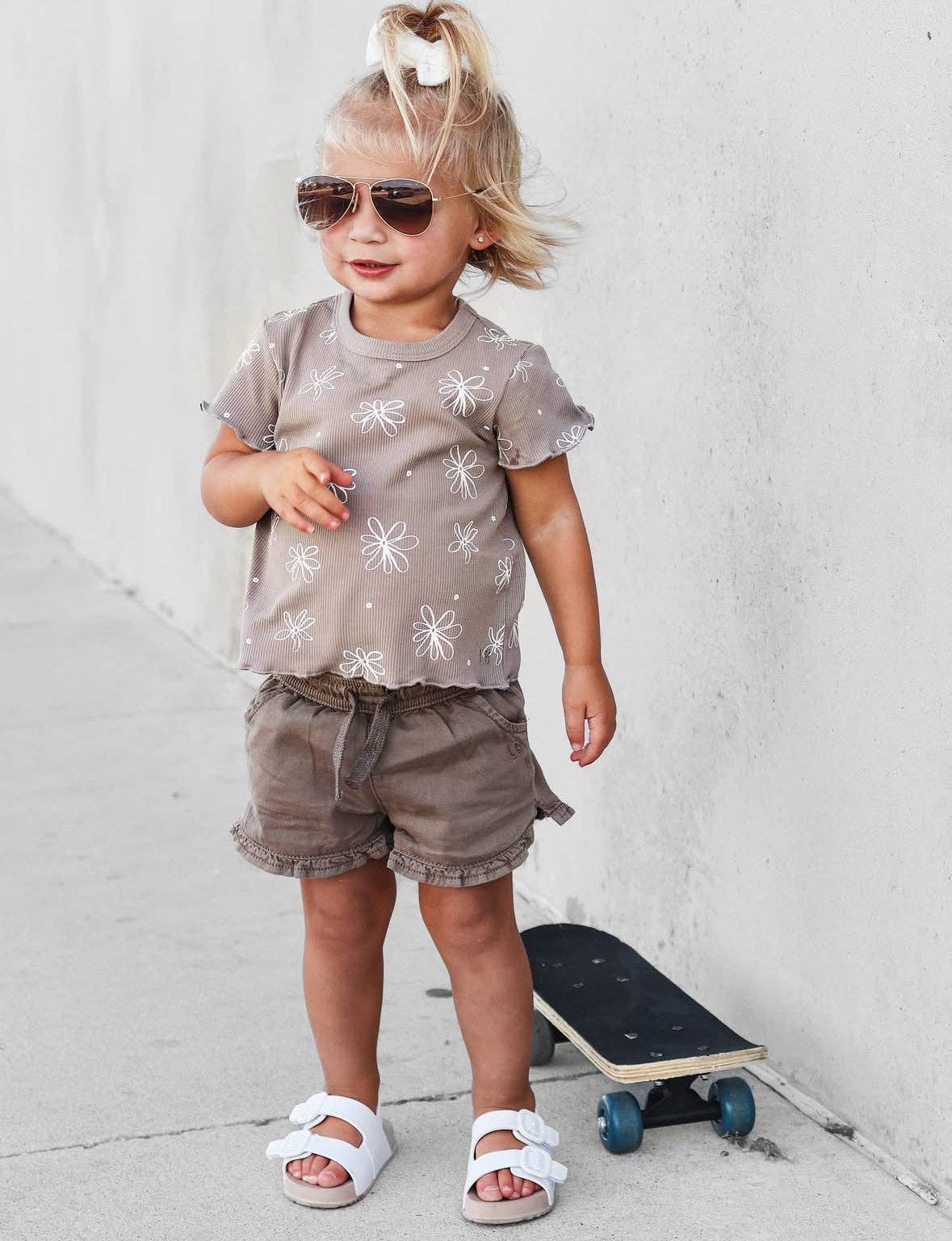 FLORAL RIBBED LETTUCE TRIM TEE