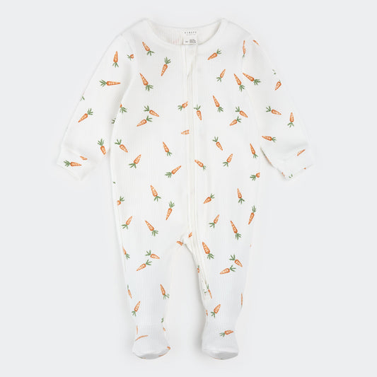 CARROTS PRINT ONESIE || OFF-WHITE RIBBED