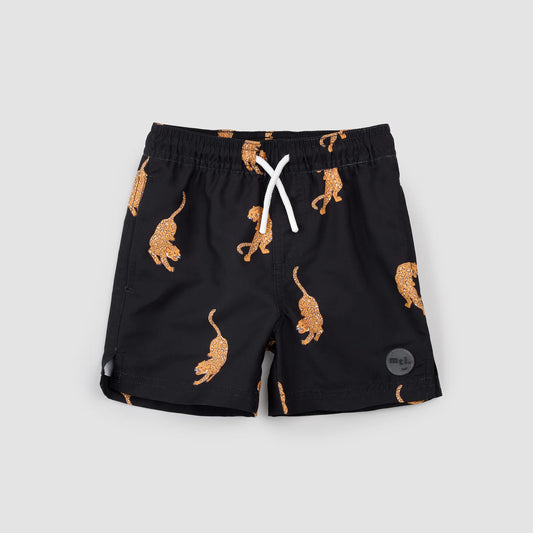 BLACK SWIM TRUNKS || PANTHER PRINT