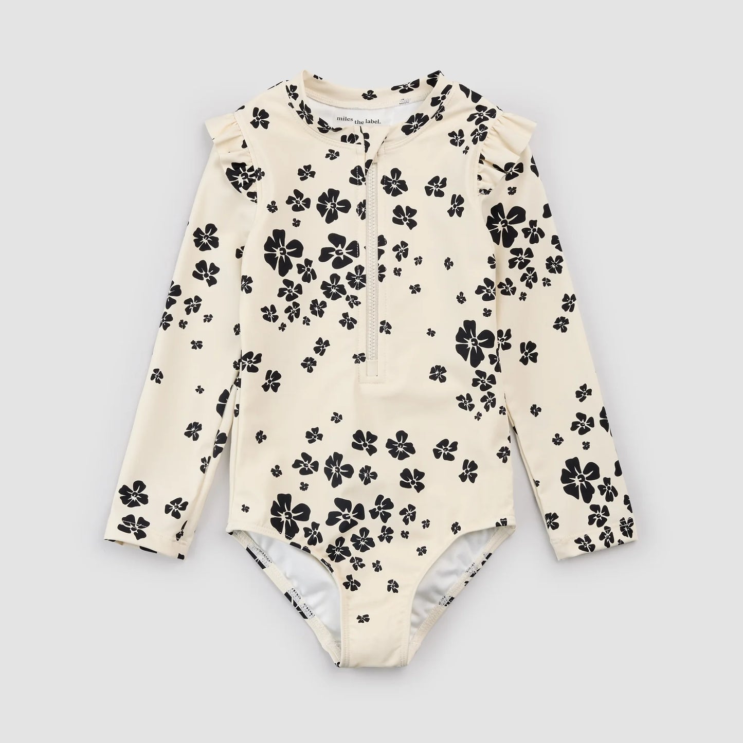 LONG-SLEEVE SWIMSUIT || FLOWERS ON BEIGE