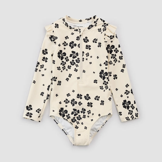 LONG-SLEEVE SWIMSUIT || FLOWERS ON BEIGE