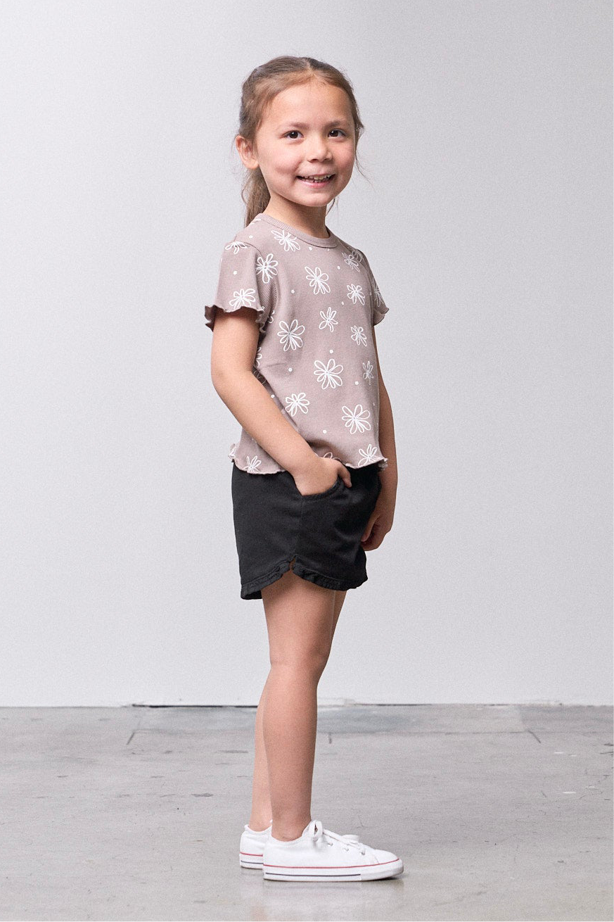 FLORAL RIBBED LETTUCE TRIM TEE
