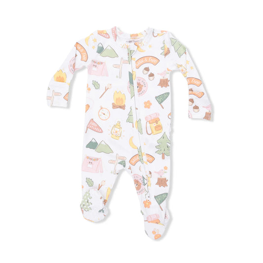 2 WAY ZIPPER RUFFLE BACK FOOTIE || CAMPING PINK
