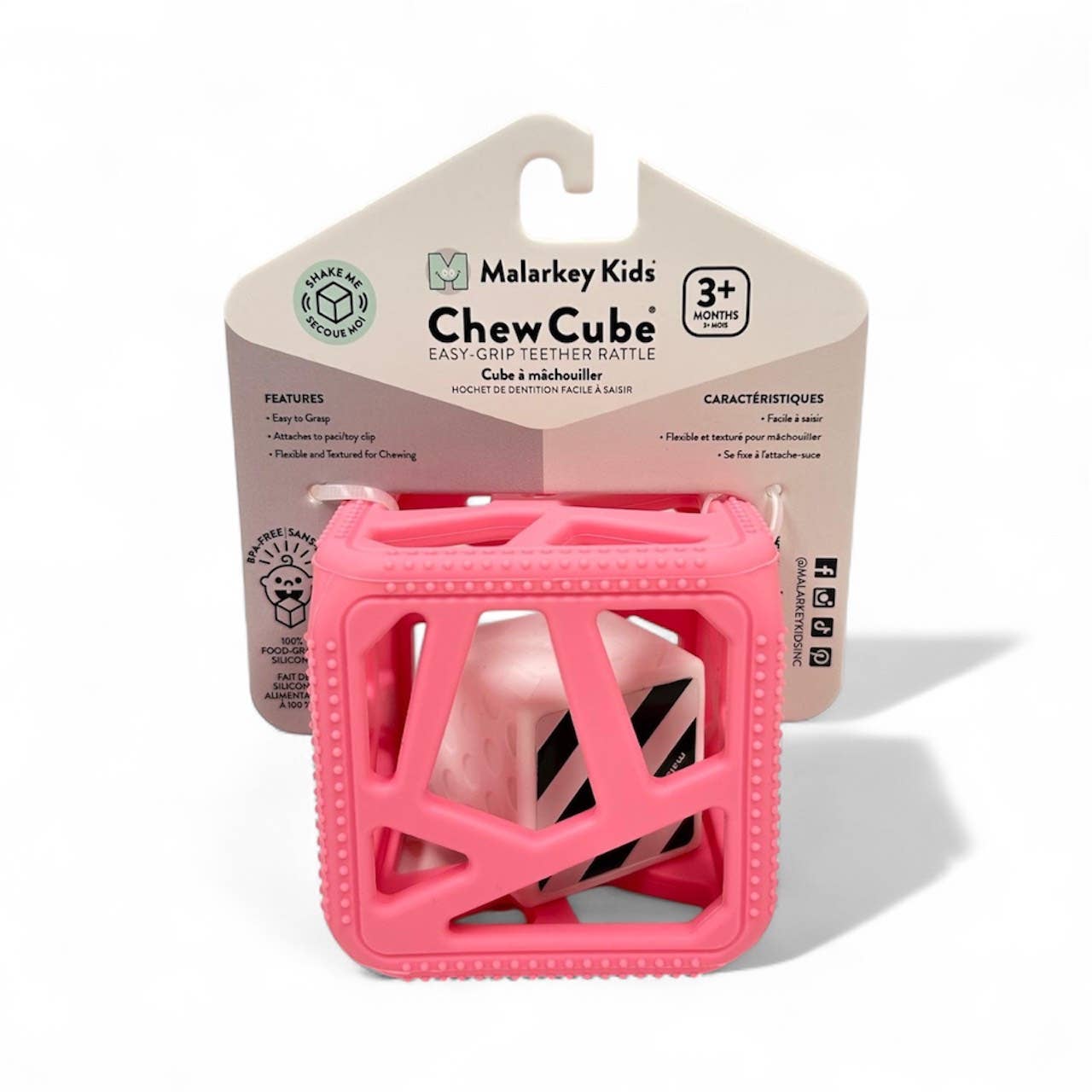 CHEW CUBE || SILICONE TEETHER RATTLE || PINK