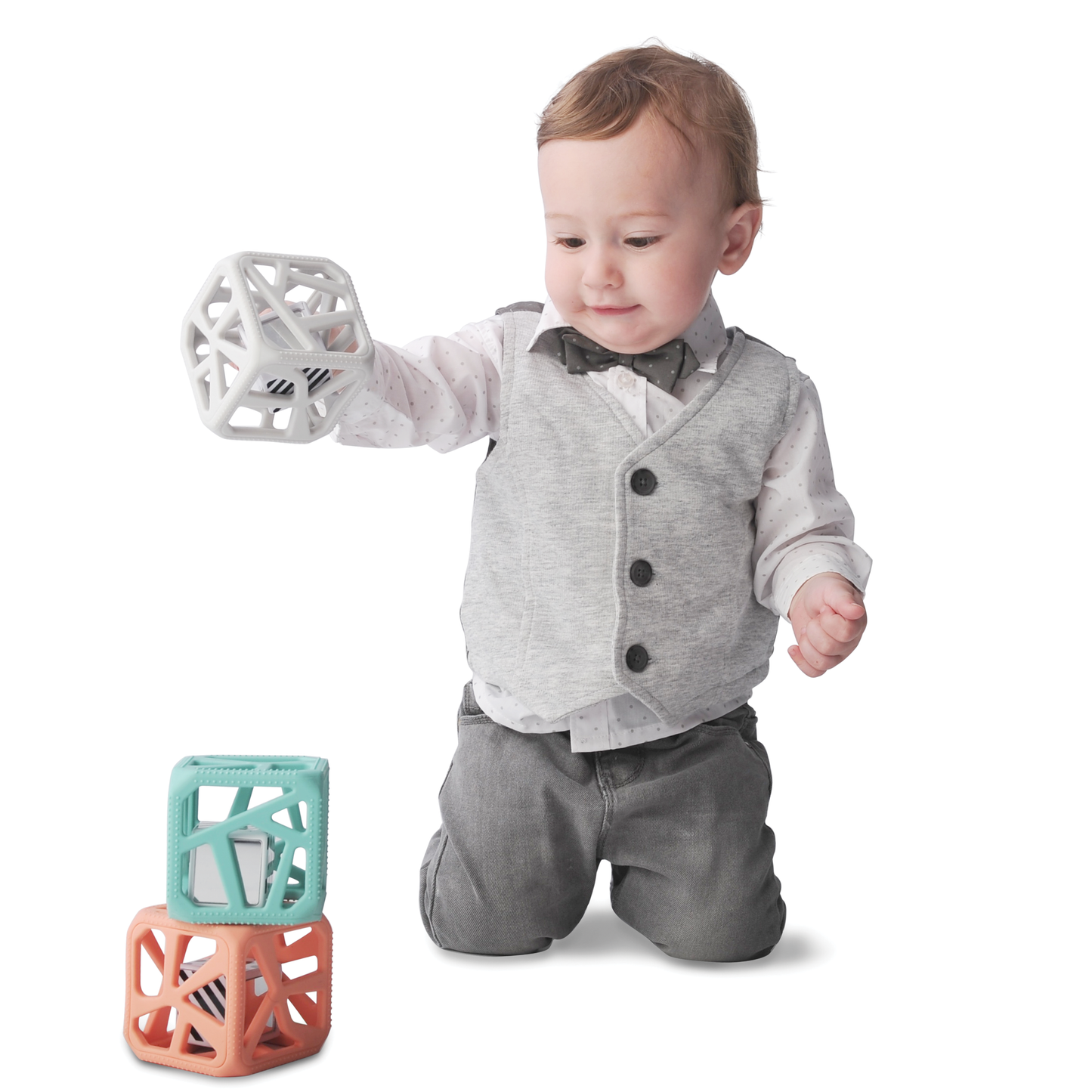 CHEW CUBE || SILICONE TEETHER RATTLE || BLUE