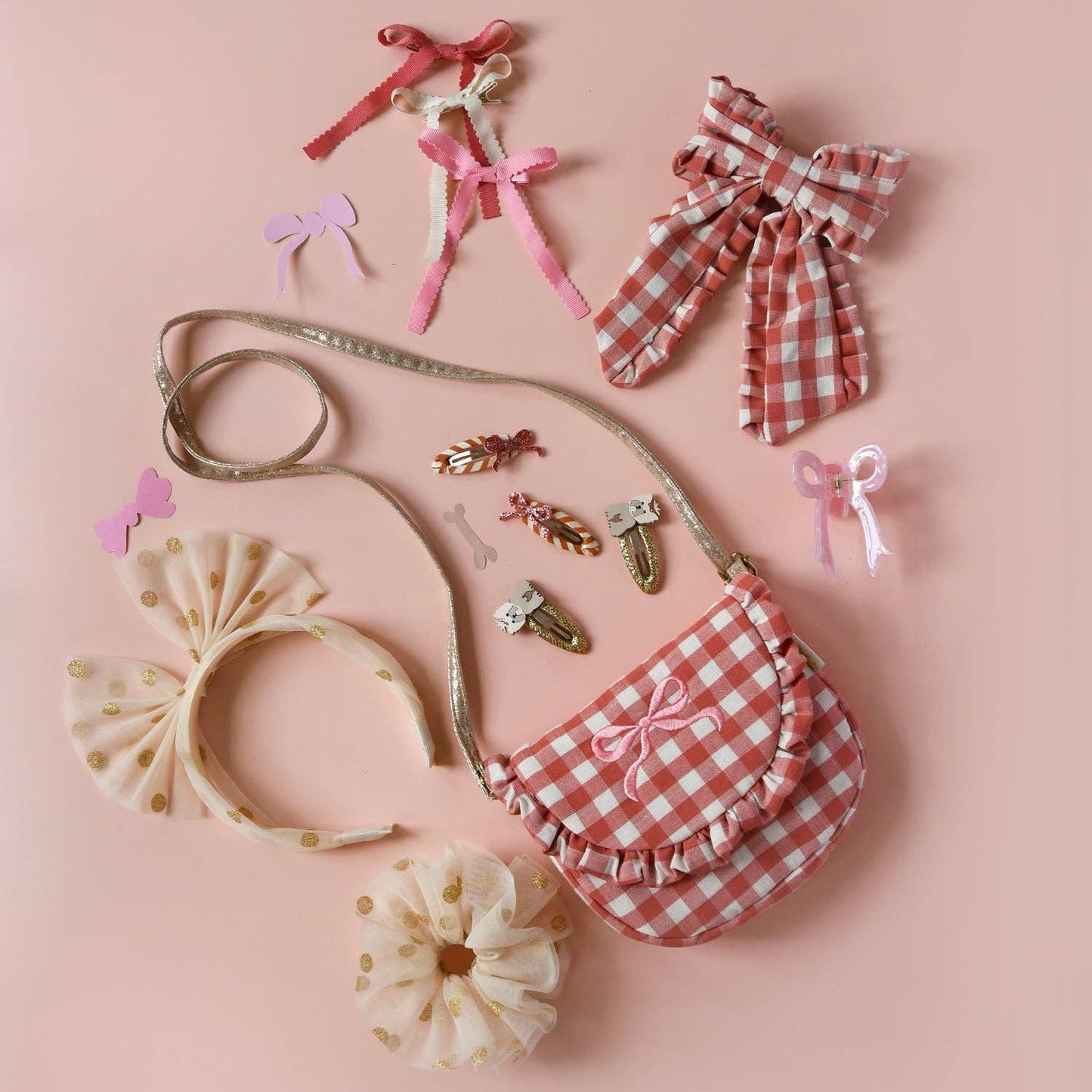 GINGHAM RUFFLE LONG BOW CLIP