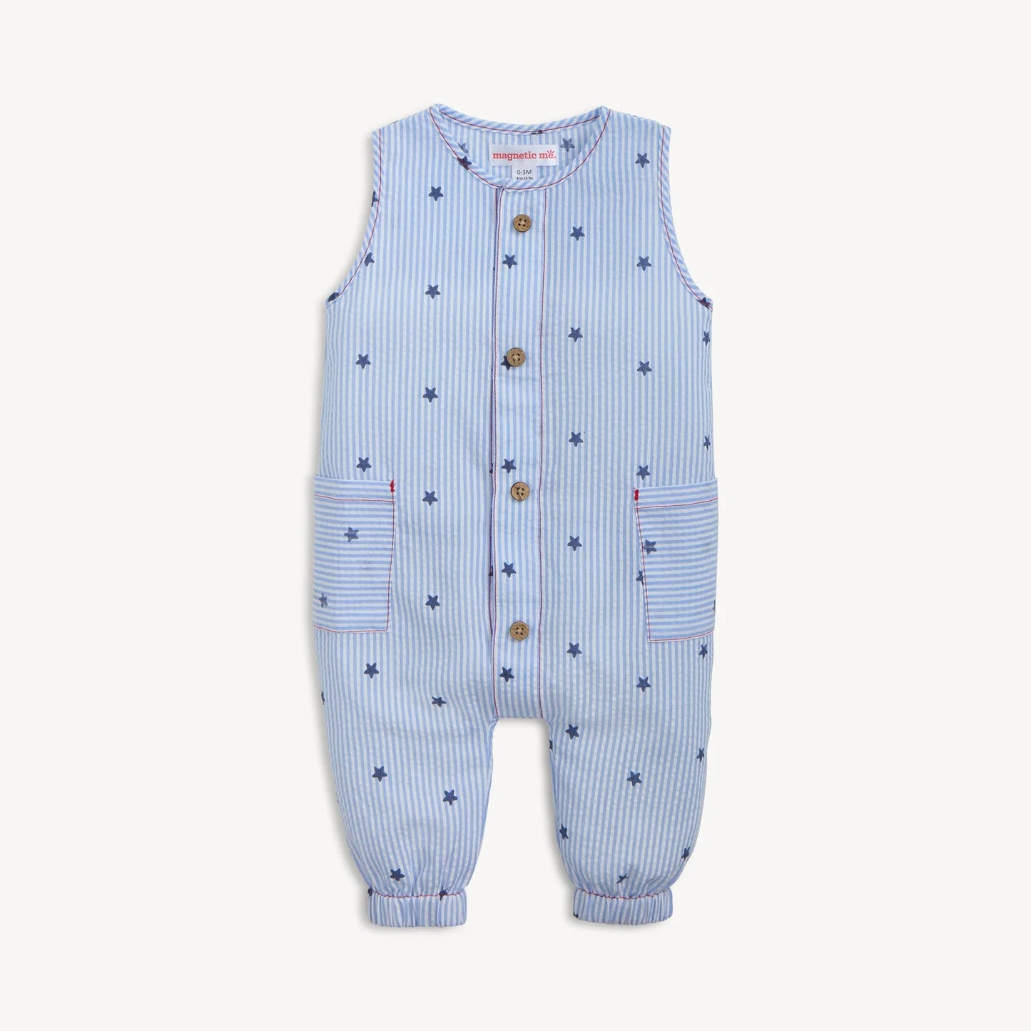 SEERSUCKER STRIPE MAGNETIC ROMPER