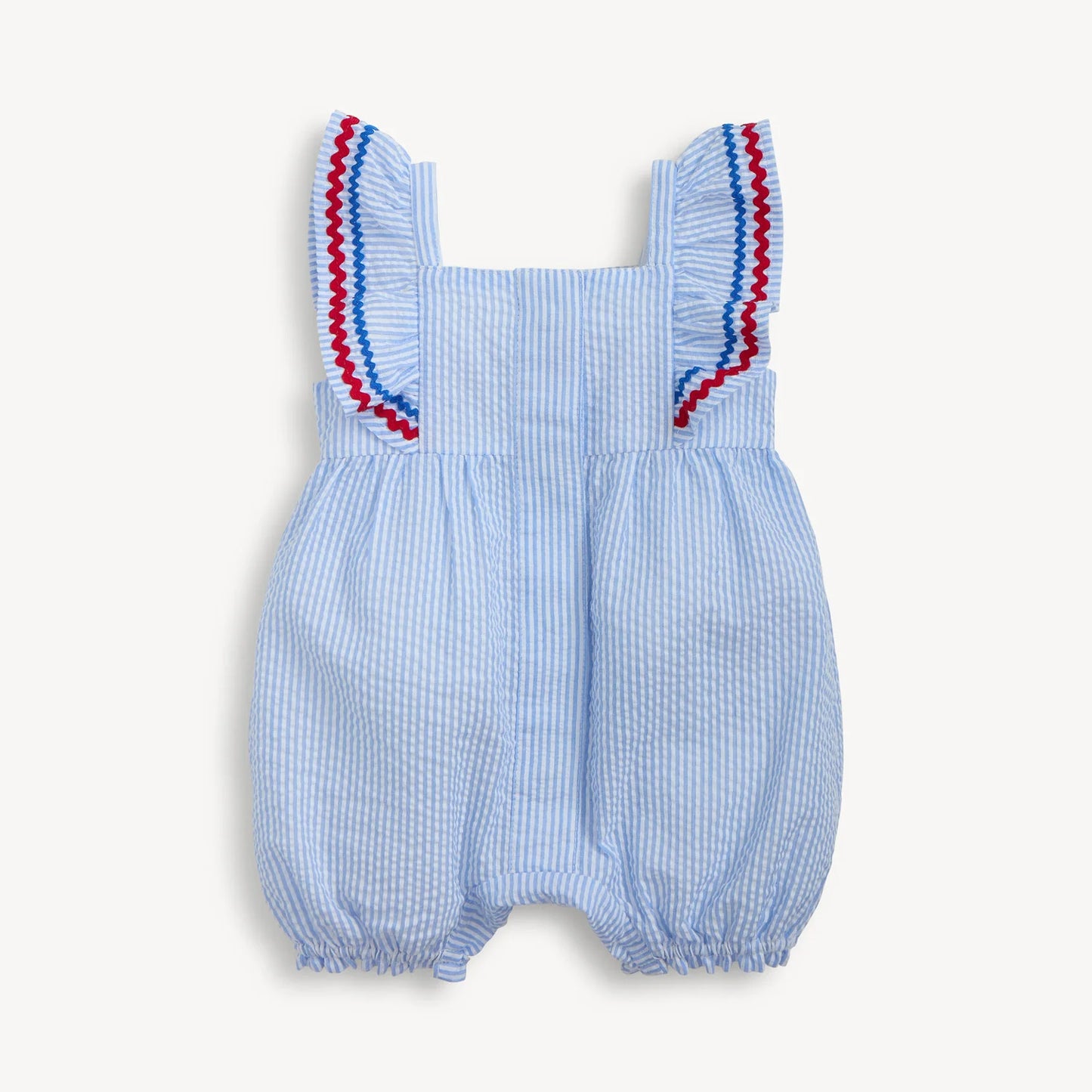 SEERSUCKER STRIPE FLUTTER MAGNETIC ROMPER