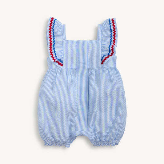 SEERSUCKER STRIPE FLUTTER MAGNETIC ROMPER