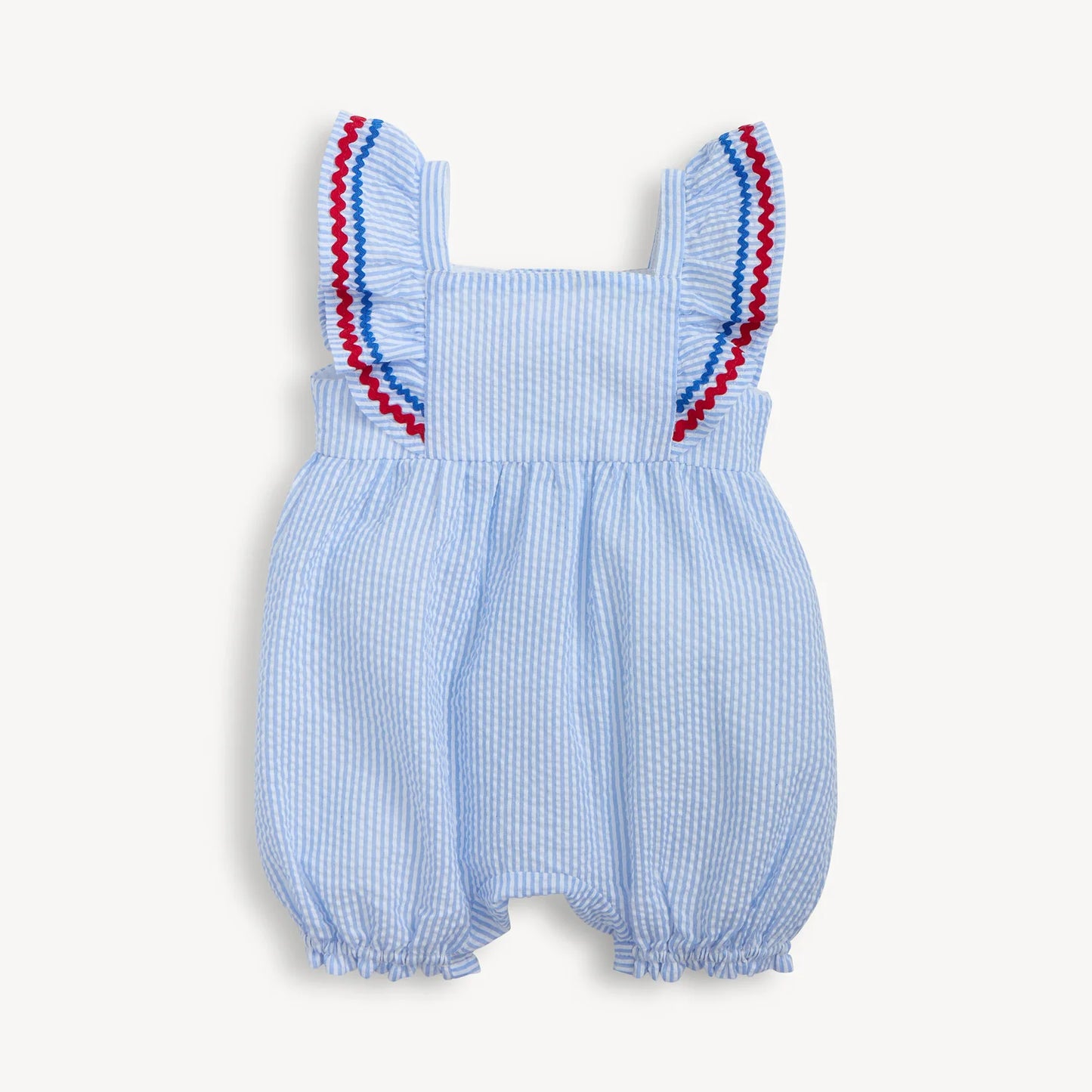 SEERSUCKER STRIPE FLUTTER MAGNETIC ROMPER