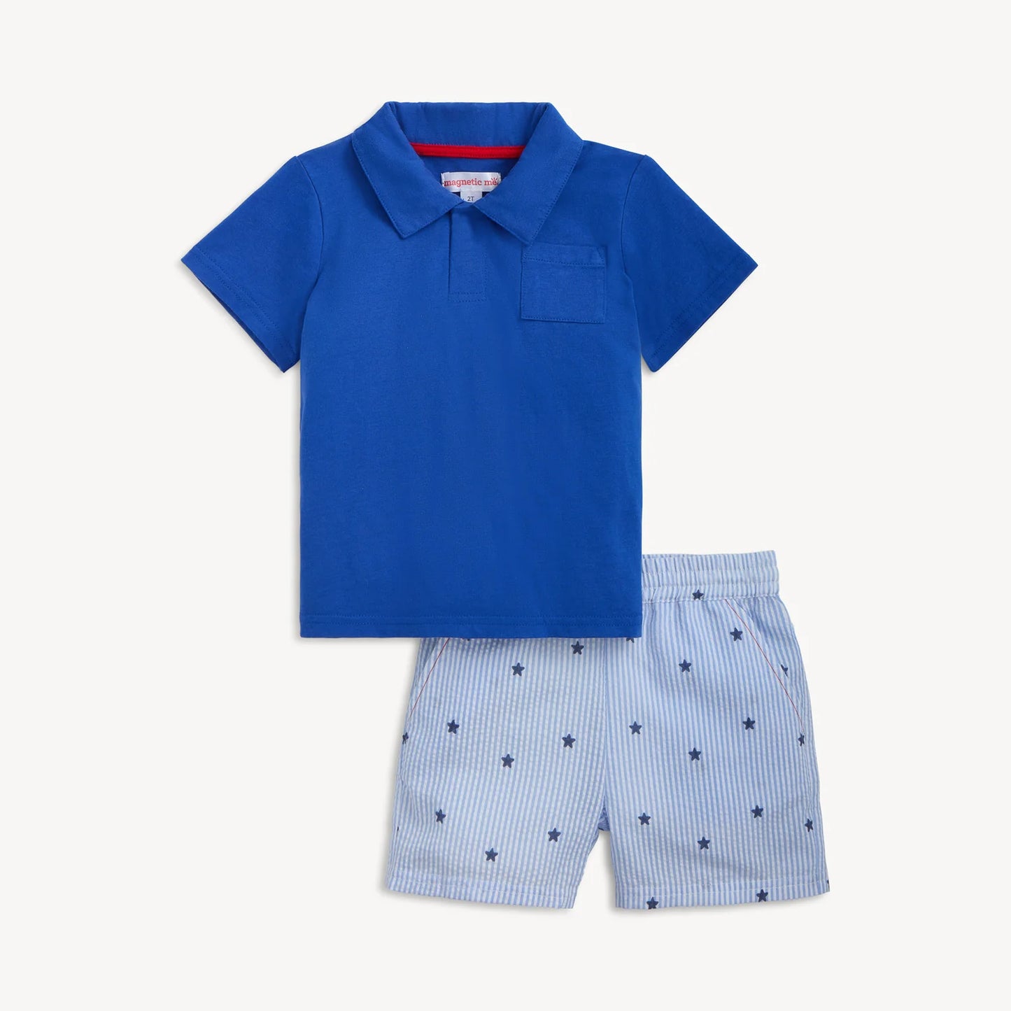SEERSUCKER STRIPE MAGNETIC POLO & SHORT SET