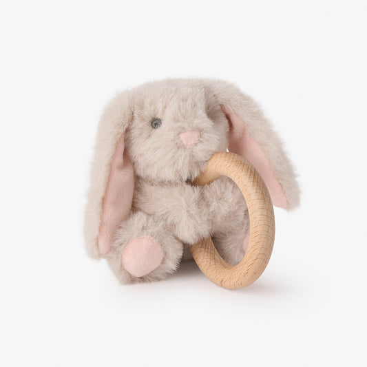 PLUSH BUNNY WOODEN RING RATTLE