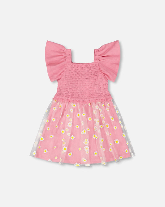 MESH & CRINKLE JERSEY DRESS || PINK