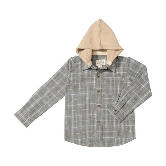 ERIN GREY PLAID HOODED WOVEN SHIRT