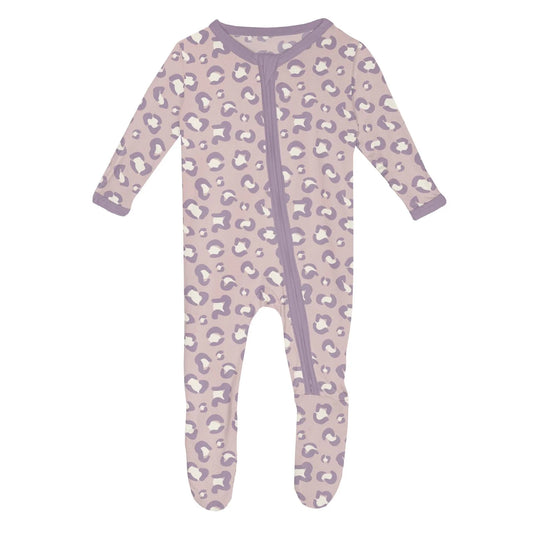 PRINT FOOTIE W/ 2 WAY ZIPPER || ROSE CHEETAH