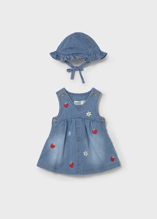 DENIM DRESS W/ HAT || STRAWBERRIES & FLOWERS