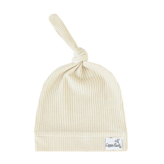 RIB KNIT TOP KNOT HAT || MOONSTONE