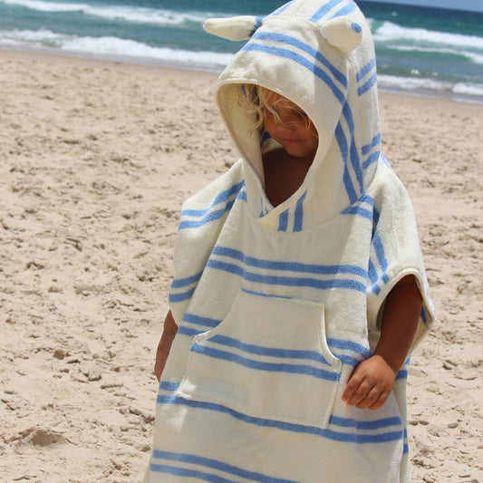 CHARACTER HOODED TOWEL || BLUE STRIPE
