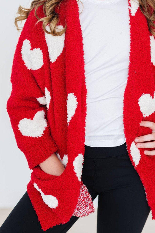 HEART COZY CARDIGAN || RED