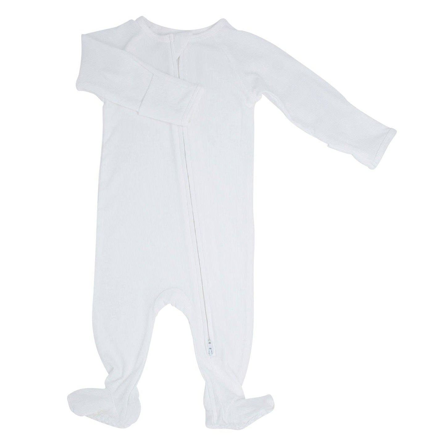 ZIPPER FOOTIE || PURE WHITE RIBBED