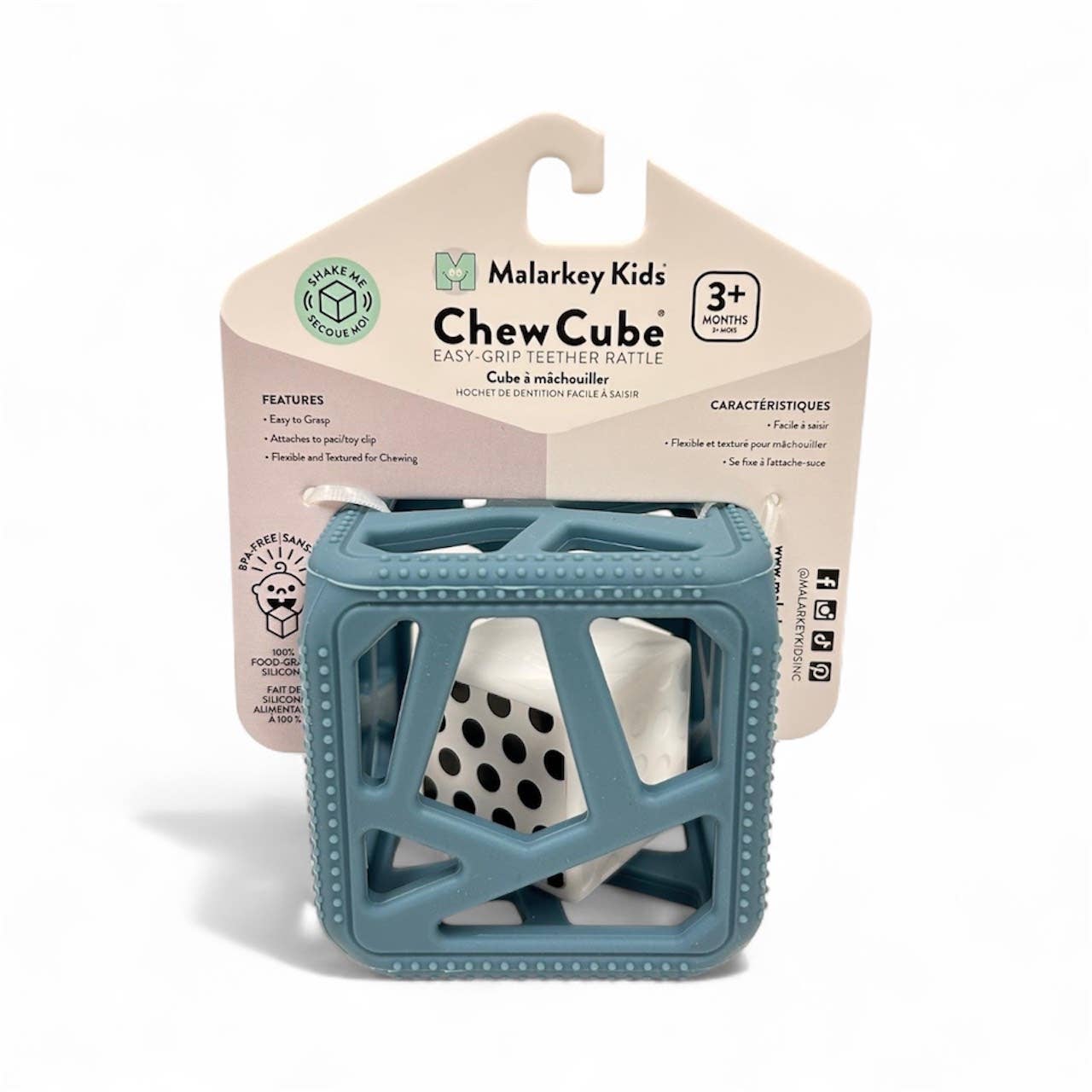 CHEW CUBE || SILICONE TEETHER RATTLE || MARBLE GREY