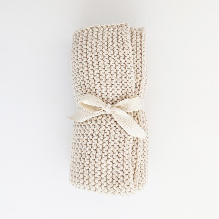 GARTER STITCH KNIT BLANKET || NATURAL