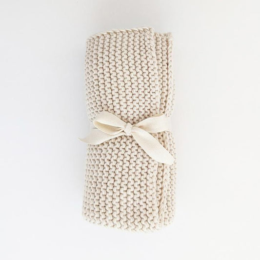 GARTER STITCH KNIT BLANKET || NATURAL