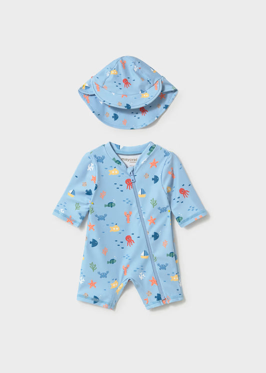NEWBORN BOY 2-PIECE SWIM SET W/ SUN PROTECTION