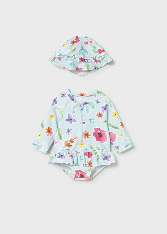 NEWBORN GIRL 2-PIECE SWIM SET W/ SUN PROTECTION